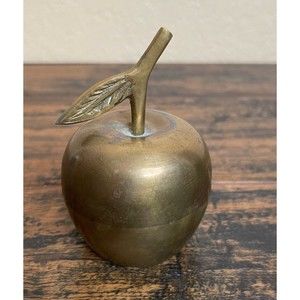 Vintage Brass Apple with Leaf Handle Table Bell Paperweight Decor